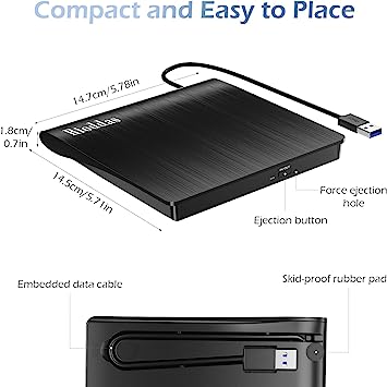 Photo 1 of External CD Drive USB 3.0 Portable CD DVD +/-RW Drive DVD/CD ROM Rewriter Burner Writer Compatible with Laptop Desktop PC Windows Mac Pro MacBook
