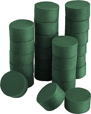 Photo 1 of ADXCO 24 Pieces DIY Flower Arrangement Kit, 3.15 x 1.57 Inches Wet Floral Foam Round Flower Arrangement Kit Green Wet Foam Block for Wedding, Aisle Flowers, Party Decoration 