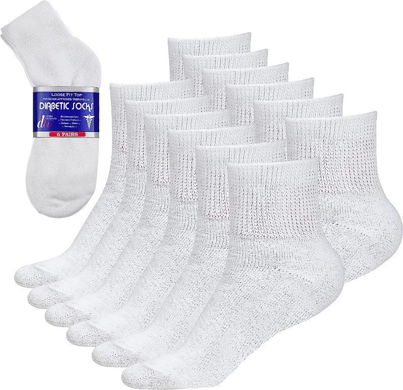 Photo 1 of 9 PAIRS WHITE DIABETIC SOCKS SIZE 10-13