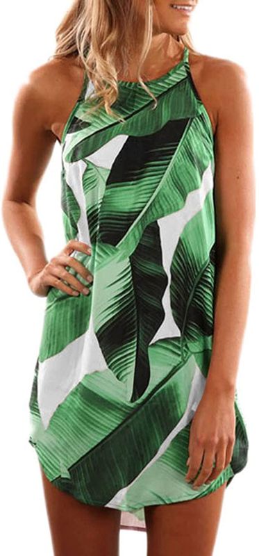 Photo 1 of Asvivid Womens Halter Palm Leaf Floral Casual Dresses Summer Beach Dress Sleeveless Short Sundresses
SIZE S