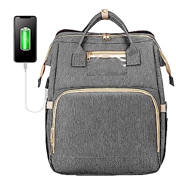 Photo 1 of 3 in 1 Diaper Bag Backpack with Changing pad, Waterproof Diaper Bag for Boys Girls, Baby Shower Gifts, Travel Nappy Bag with USB Charging Port, Stroller Straps & Shade Cloth (Grey)