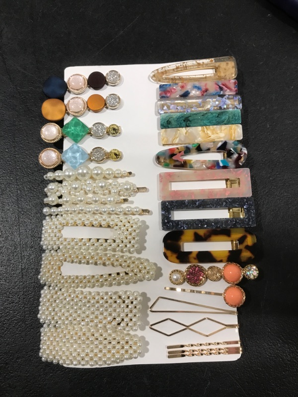 Photo 2 of 28 PCS Hingwah Pearls and Acrylic Resin Hair Clips, Handmade Hair Barrettes, Marble Alligator bobby pins, Glitter Crystal Geometric Hairpin, Elegant Gold Hair Accessories, Gifts for Women Girls