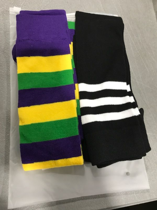 Photo 2 of  Thigh High Socks for Women Long Knee High Socks Knit Boot Stockings Mardi Gras Cosplay Size 1- Mardi Gras Mixed 2 Pairs