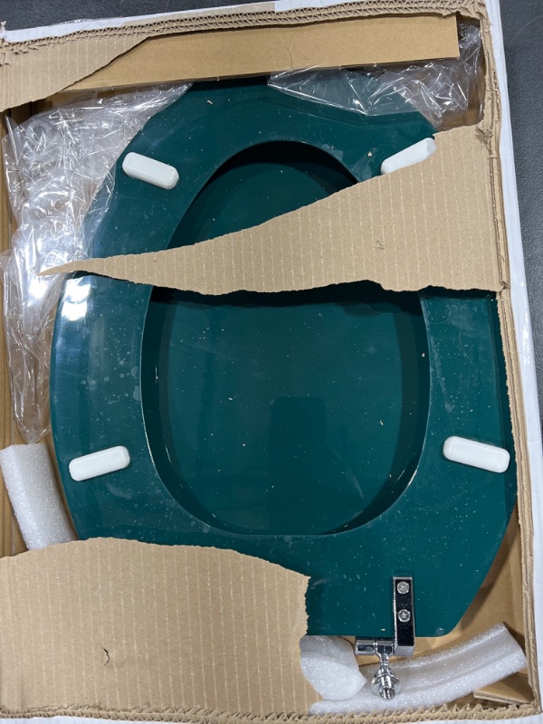 Photo 2 of Dark Green Elongated Toilet Seat Natural Wood Toilet Seat with Zinc Alloy Hinges, Easy to Install also Easy to Clean, Scratch Resistant Toilet Seat by Angol Shiold (Elongated, Dark Green) Elongated Dark Green