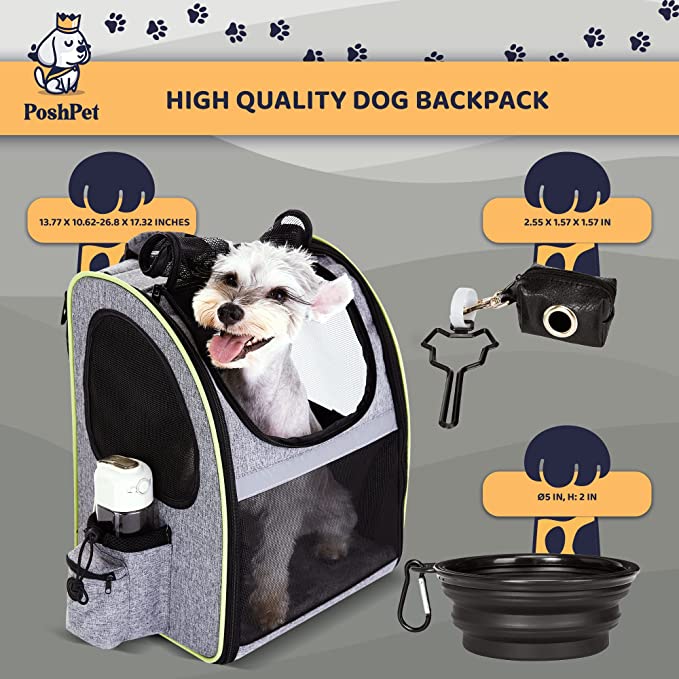 Photo 1 of  Dog Backpack - Dog Carrier Backpack with Food bowl & Waste Dispenser Bag - Backpack for Dogs - Small & Medium Pet Backpack - Expandable Design