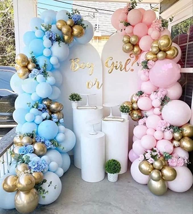 Photo 1 of 142Pcs Gender Reveal Balloon Garland kits Chrome Metallic Latex Balloons for Birthday Party Celebration Wedding Gender Reveal He or She Boy or Girl (Pink Blue Gold)
