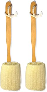 Photo 1 of 2 Pack Natural Exfoliating Loofah luffa loofa Bath Brush On a Stick - with Long Wooden Handle Back Brush for Men & Women - Shower Sponge Body Back Scrubber
