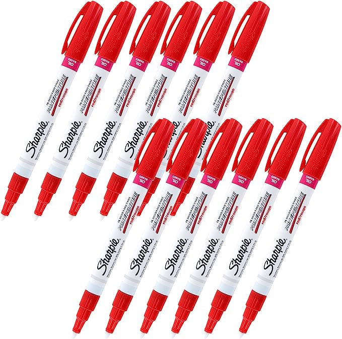Photo 1 of Sharpie Oil-Based Paint Marker, Fine Point, Red Ink, Pack of 12