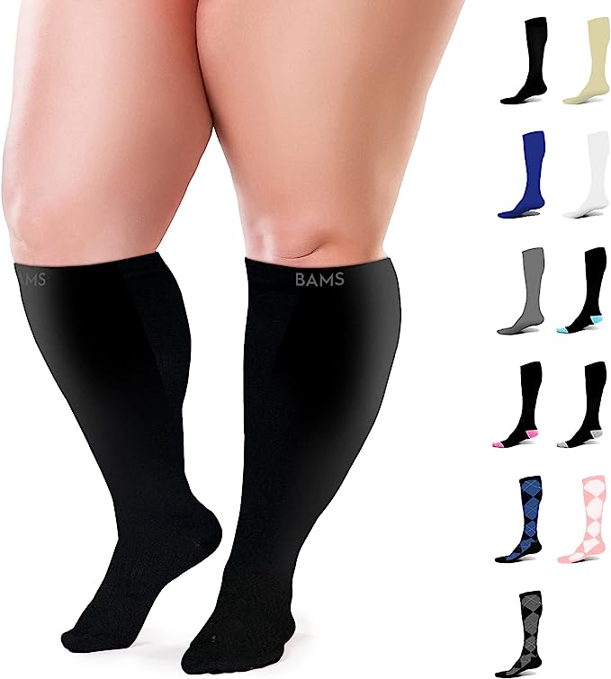 Photo 1 of BAMS Plus Size Compression Socks Wide Calf XXL XXXL – Graduated Bamboo Knee-High Support