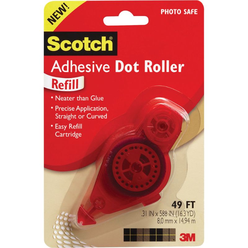 Photo 1 of 2X Scotch Adhesive Dot Roller Refill Clear 1/3 in. X 49 Ft 1 Roller