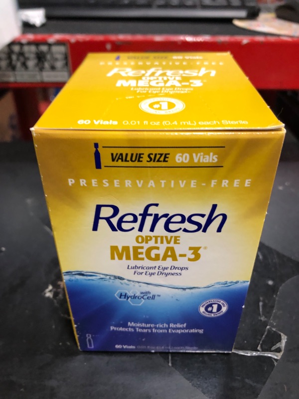 Photo 2 of Refresh Optive Mega-3 Lubricant Eye Drops, Preservative-Free, 0.01 Fl Oz Single-Use Containers, 60 Count 60 Count (Pack of 1) BB MAY 23