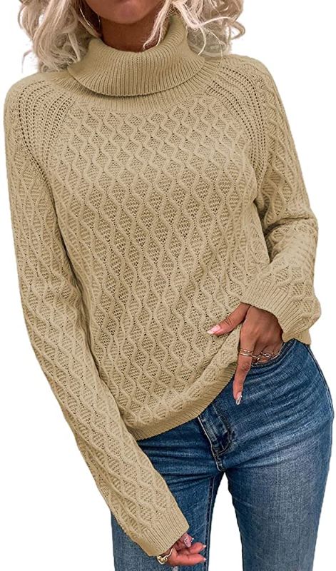 Photo 1 of (LARGE) Women's High Neck Long Sleeve Sweater Winter Knitted Pullover Jumpers Solid Color Ribbed Loose Tops LARGE