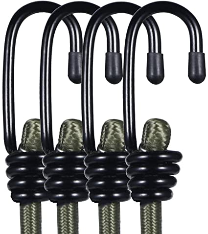 Photo 1 of Yuxh Bungee Cords Heavy Duty Outdoor 2ft Bungee Straps with Hooks Olive Green Bunji Cord 24inch4Pcs