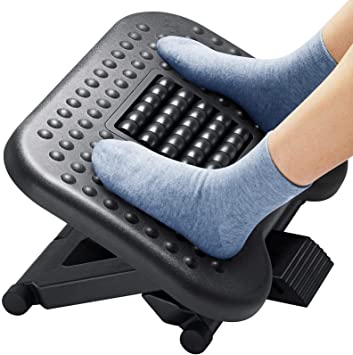 Photo 1 of Footrest Under Desk - Adjustable Foot Rest with Massage Texture and Roller, Ergonomic Foot Rest with 3 Height Position, 30 Degree Tilt Angle Adjustment for Home, Office
