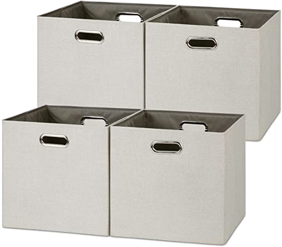 Photo 2 of DULLEMELO Cube Storage Bins 13x13 Fabric Storage Cubes, Large Foldable Storage Cube Baskets with Dual Handles, Fabric Cube Organizer Boxes for Home Closet Shelf Bookcase,Set of 4,Light Grey
