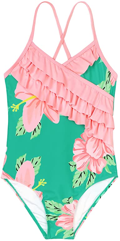 Photo 1 of Zando Girl's One Piece Swimsuit Ruffle Bathing Suits for Little Girls UPF 50+ Baby Girls One-Piece Swimwear 2-10 Years
