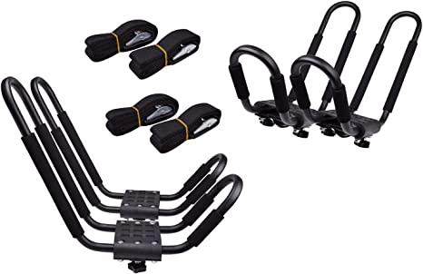 Photo 1 of TMS Kayak Roof Racks for 2 Kayaks - Dual Universal Fit Carriers Include Two Sets of Straps for Cars, Trucks and SUVs - Easy to Mount J-Bar Style Carriers for Kayaks Canoes Paddleboards and Surfboards