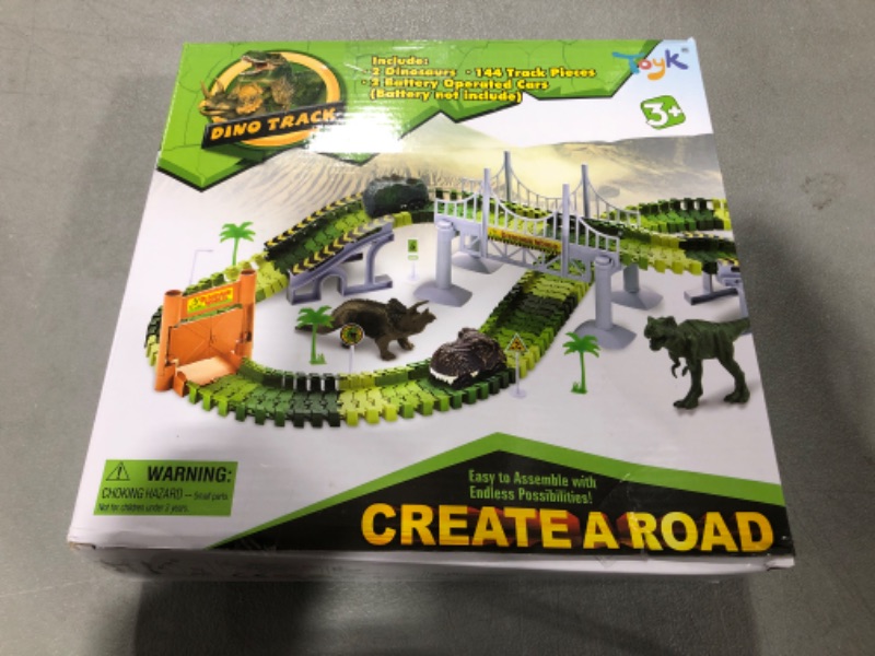 Photo 3 of Dinosaur Toys,Create A Dinosaur World Road Race,Flexible Track Playset and 2 pcs Cool Dinosaur car for 3 4 5 6 Year & Up Old boy Girls Best Gift Green