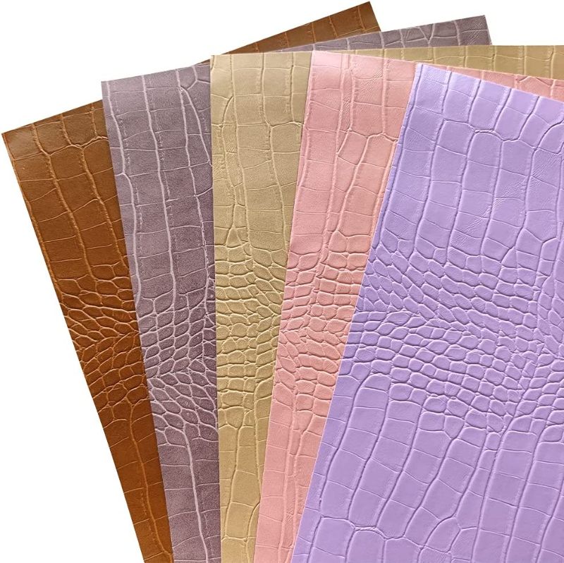 Photo 1 of 9 Pcs A4 Bundle Synthetic PU Leather for Leather Bows Earings Wallets Making Embossed Faux Leather Fabric Crocodile Texture Bright Color, 30cmx21cm