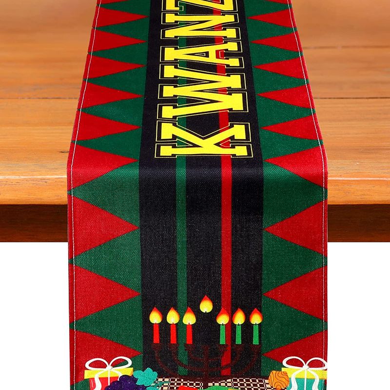 Photo 1 of 3 Pieces Kwanzaa Table Runner Kwanzaa Kinara Candles Pattern Table Runner Kwanzaa Stripe Table Decor for African American Heritage Festival Kitchen Dining Room Table Decorations, 72 x 13 Inch
