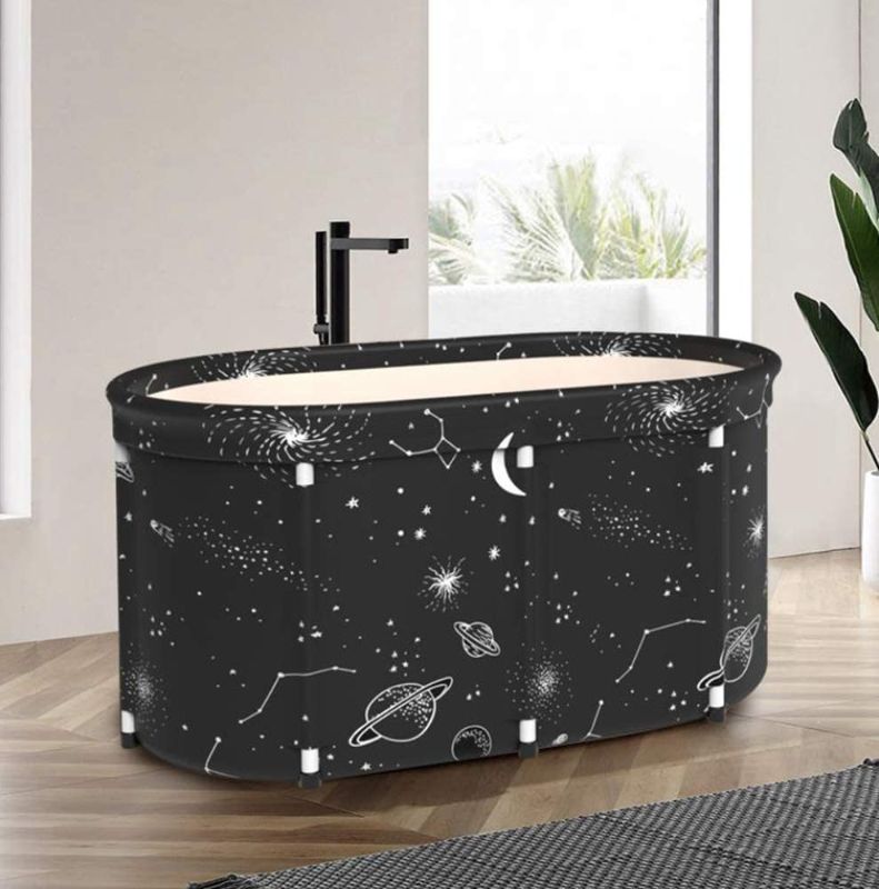 Photo 1 of 40" Portable Foldable Bathtub, Soaking Bathing Tub for Adults, Separate Family Bathroom SPA Tub with Drain, Ideal for Hot Bath Ice Bath, Black
