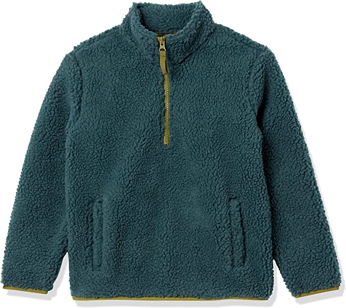 Photo 1 of Amazon Essentials Boys' Polar Fleece Lined Sherpa Quarter-Zip Jacket, Dark Green, Large (B08SX8BKQ1)
