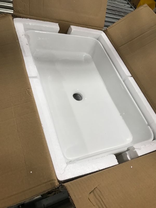 Photo 2 of Kichae 24"x16" Rectangle Bathroom Vessel Sink Porcelain Ceramic White Vanity Sink Above Counter Modern Sink for Cabinet, Lavatory, Hotel Art Basin, Home Washing Basin 24"x16" White