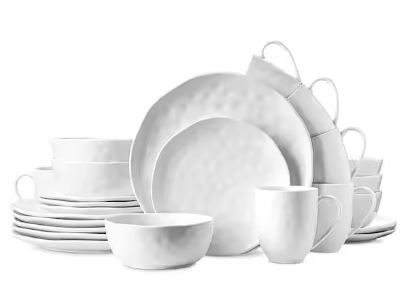 Photo 1 of 24-Piece White Porcelain Stone Lain Ivy Collection Round Dinnerware Set (Service for 6)
