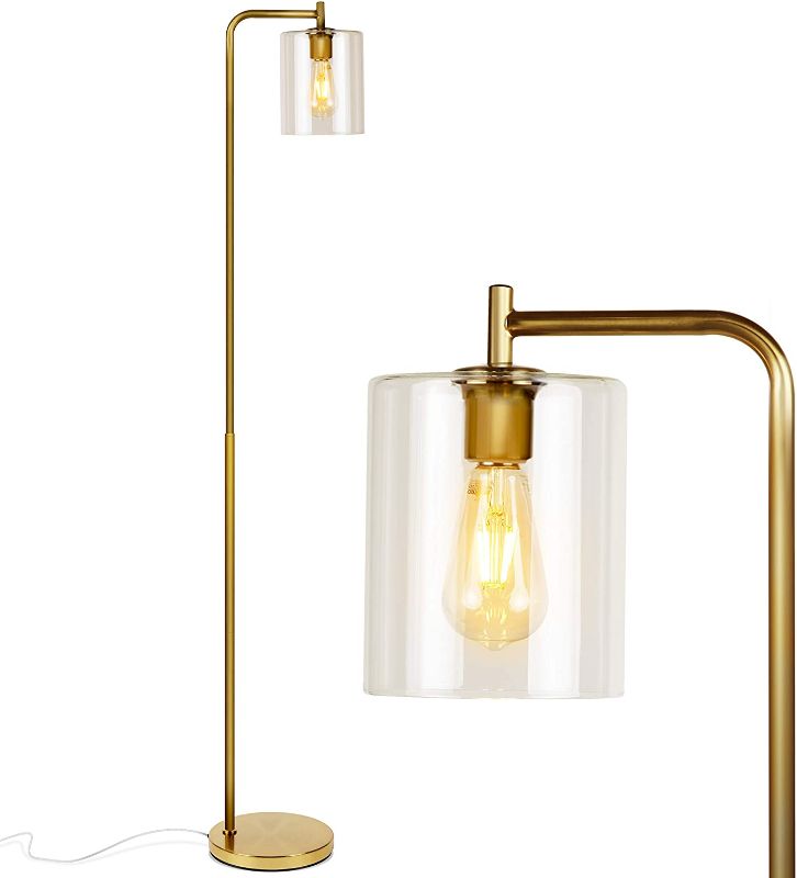 Photo 1 of Brightech Elizabeth LED Floor lamp, Tall Lamp with Glass Shade & Edison Bulb, Industrial Lamp for Living Rooms & Offices, Vintage Standing Lamp for Bedroom in Farmhouse or Rustic Style - Gold
