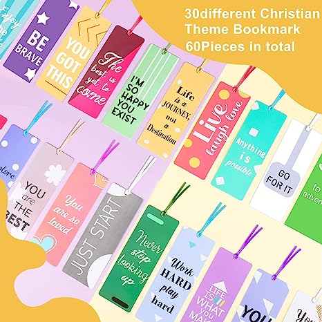 Photo 1 of 60 Pieces Inspirational Bookmarks for Students Encouraging Bookmarks Page Markers Double Sided Motivational Page Clip for Kids Adults, School Stationary Party Gifts (Classic Style)
