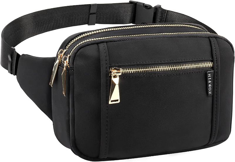 Photo 1 of ZORFIN Fanny Packs for Women Men, Fashion Waist Pack Belt Bag with 5 Zipper Pockets Adjustable Belt, Casual Hip Bum Bag for Travel Shopping Hiking Cycling Running (Black)
