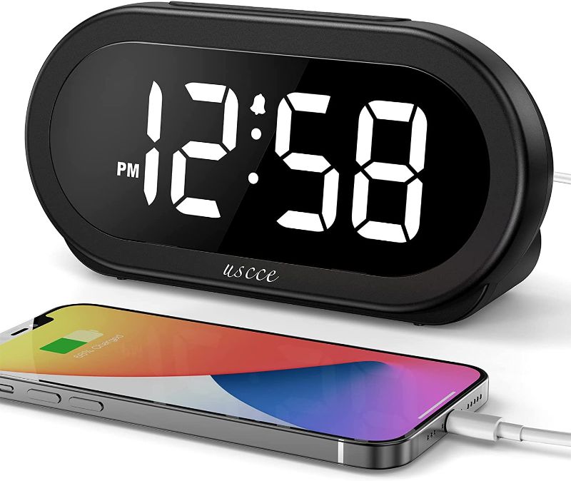 Photo 1 of USCCE Small LED Digital Alarm Clock with Snooze, Easy to Set, Full Range Brightness Dimmer, Adjustable Alarm Volume with 5 Alarm Sounds, USB Charger, 12/24Hr, Compact Clock for Bedrooms, Bedside, Desk
