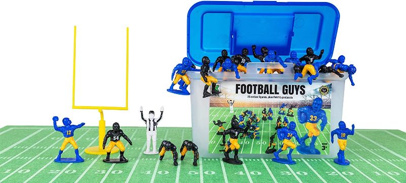 Photo 1 of Kaskey Kids Football Guys – Blue & Yellow / Black & Gold Inspires Kids Imaginations with Endless Hours of Creative, Open-Ended Play – Includes 2 Teams & Accessories – 28 Pieces in Every Set!
