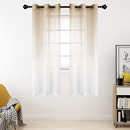Photo 1 of 
Roll over image to zoom in







BERMINO Faux Linen Ombre Sheer Curtains, 42 x 63 inch, Light Brown - Grommet Gradient Voile Semi Sheer Curtains for Bedroom and Living Room, Set of 2 Curtain Panels