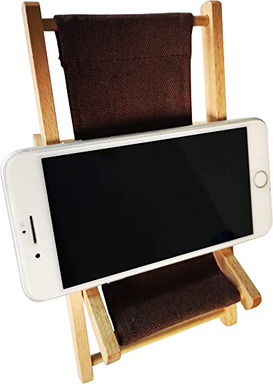 Photo 1 of Hanpo Cell Phone Holder Wood & Canvas Beach Deck Chair - Desk Stand for Smart Phone 5.5 Inches (Light Brown) (Brown)