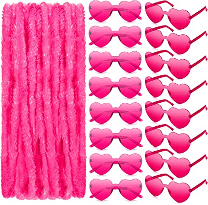 Photo 1 of 32 Pcs St. Patrick's Day Sunglasses Necklace Set 16 Leis Garland 16 Rimless Glasses for Irish Party Supplies (Pink)