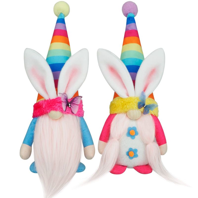 Photo 1 of CRCZK Easter Decorations, Easter Bunny Gnomes Plush Decor,2 Pack Crafted Rainbow Nisse Figures Gnome Ornaments, Spring Easter Gnome Tiered Tray Decor, Easter Gifts
