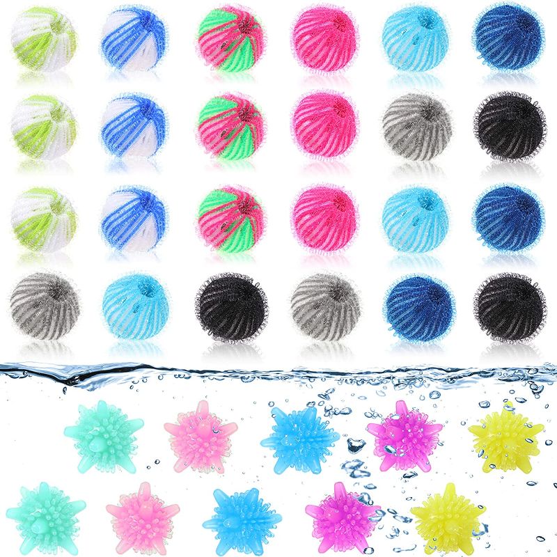 Photo 1 of 34 Pieces Pet Hair Remover for Laundry and Solid Washer Balls, Multicolor Lint Remover Washing Balls Reusable Dryer Ball Laundry Scrubbing Balls for Washing Machine Home Laundry Supplies
