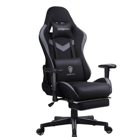 Photo 1 of Black Dowinx Gaming Chair Breathable Fabric Office Chair With Massage Lumbar Support, High Back Ergonomic Computer Chair Adjustable Swivel Task Chair With Footrest Grey 