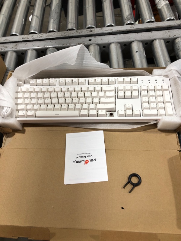 Photo 2 of VELOCIFIRE White Mechanical Keyboard, VM02WS 104-key Ergonomic Keyboard with Red Switches White Backlit & High Battery Lasting for Copywriters, Typists, Programmer(White) White VM02WS Red Switch