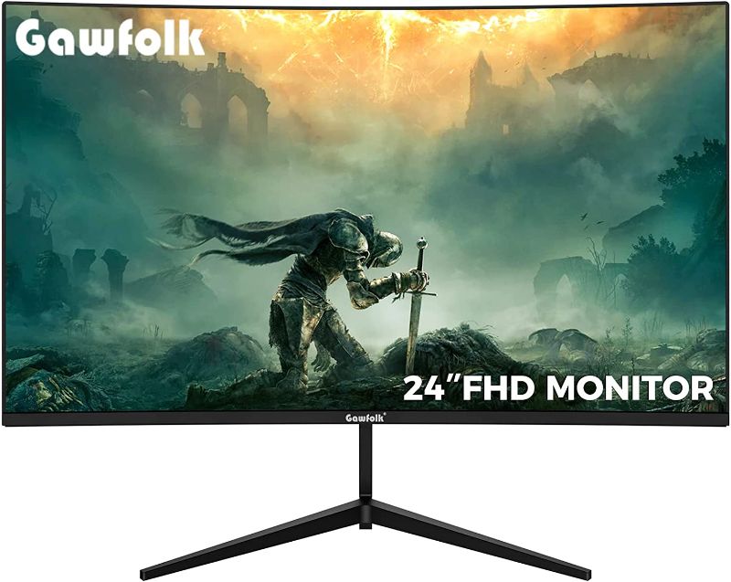 Photo 1 of Gawfolk 24” Curved Monitor 75Hz Full HD 1080P, Computer Display with AMD FreeSync HDMI VGA PC Monitor Ultra-Thin Zero Frame- Machine Black 