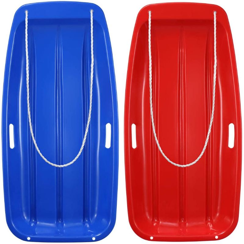 Photo 1 of Boenoea Plastic Snow Sleds for Kids and Adult 35inch,Classic Toboggan Sled with Pulling Rope 