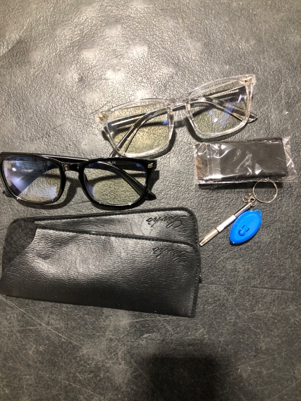 Photo 2 of livho 2 Pack Blue Light Blocking Glasses, Computer Reading/Gaming/TV/Phones Glasses for Women Men,Anti Eyestrain & UV Glare (Light Black+Clear) *B1 Light Black+clear Clear