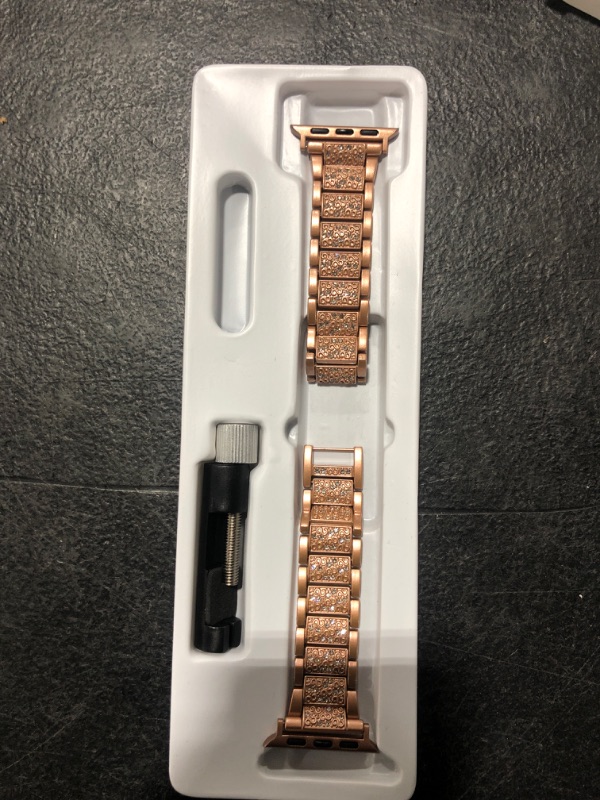 Photo 2 of LELONG for Apple Watch Band 38mm 40mm 41mm Series 8 Series 7 6 5 4 3 2 1 SE Ultra, Bling Replacement Bracelet iWatch Band, Diamond Rhinestone Stainless Steel Metal Wristband Strap AA-Rose Gold 38mm/40mm/41mm