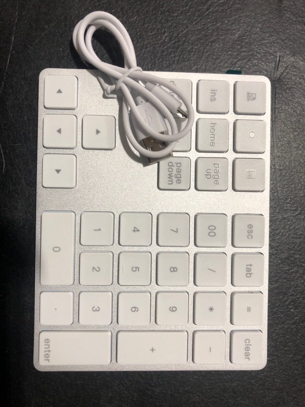 Photo 2 of Bluetooth Numeric Keypad, Rechargeable Aluminum 34-Key Number Pad Slim External Numpad Keyboard Data Entry Compatible for MacBook, MacBook Air/Pro, iMac Windows Laptop Surface Pro etc A-Silver