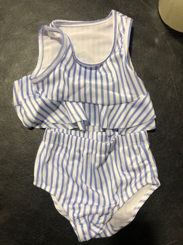 Photo 2 of Aalizzwell Toddler Baby Girl Bathing Suit Two Piece Swimsuit Bikini Beach Wear Striped Blue 6-12 Months