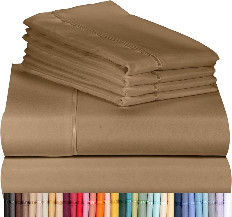 Photo 1 of 4 PC Sheet Set Sheets Deep Pockets 18" Eco Friendly Wrinkle Free Sheets Machine Washable Hotel Bedding Silky Soft - Dark Khaki Twin 