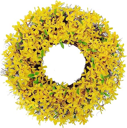 Photo 1 of 25 Inches Yellow Forsythia Flower Spring Wreath for Front Door, Summer Farmhouse Rustic Decor