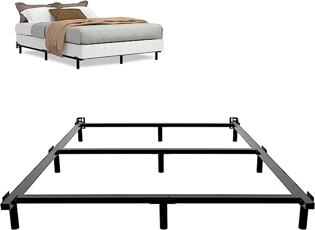 Photo 1 of 
King Size Metal Bed Frame 7 Inch Support Bed Frame for Box Spring and Mattress Set 9-Leg Base Heavy Duty Bedframe Tool-Free Easy Assembly Black