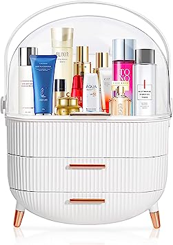 Photo 1 of 
Roll over image to zoom in







MASSY Egg Shape(Oval) Makeup Storage Box, Countertop Portable Vanity Cosmetics Organizer Preppy Style (White)